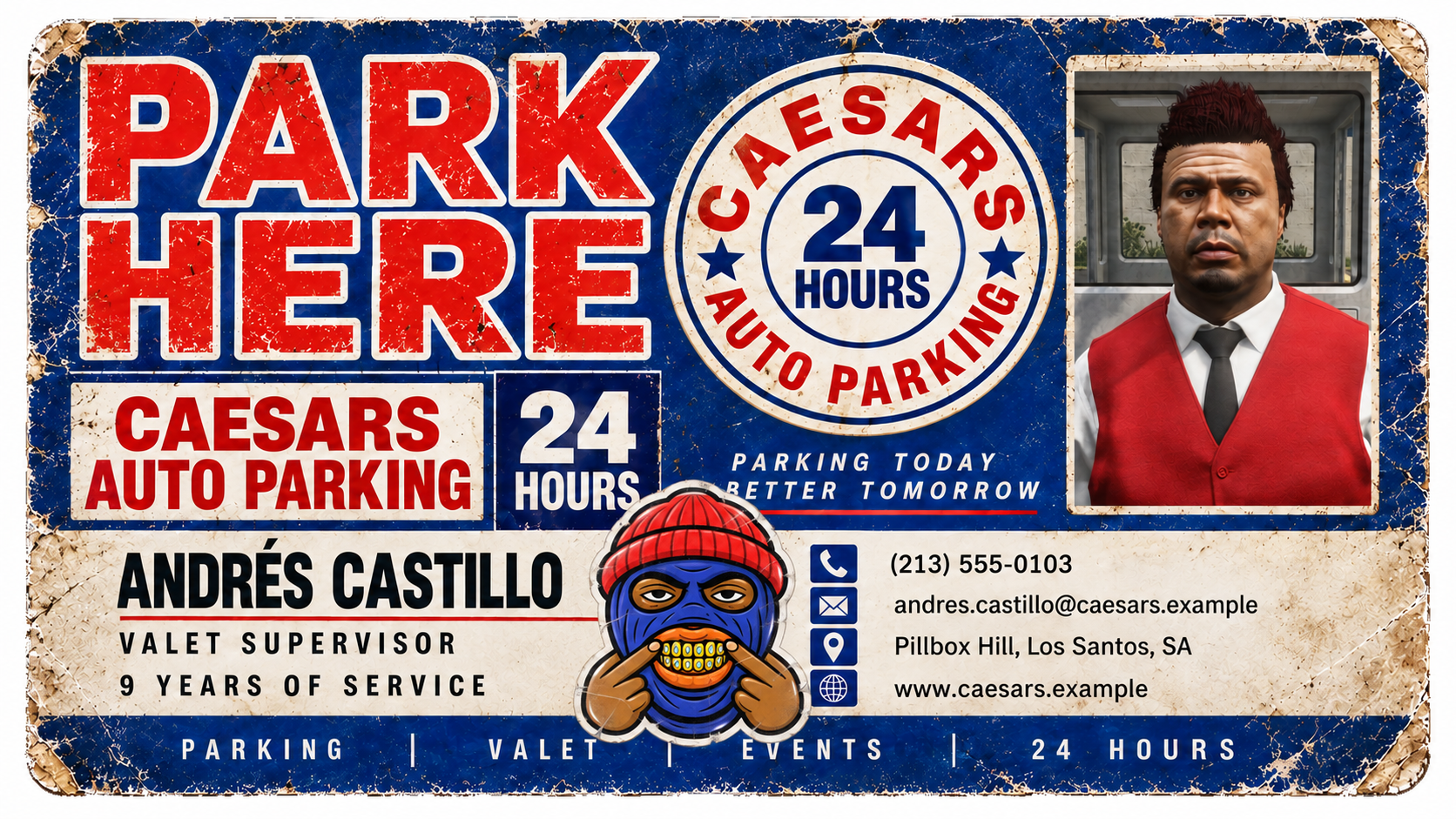 Andrés Castillo employee card: Valet Supervisor, 9 years of service